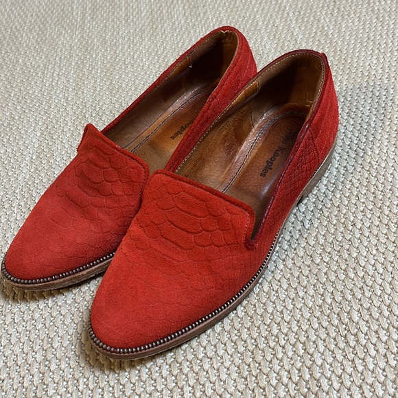 The Kooples Orange Snake Suede Loafers Flat Shoes Size 6 36 - Picture 2 of 9